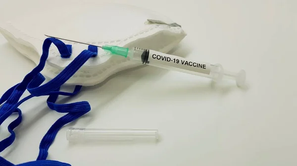 Masque Protecteur Seringue Avec Vaccin Contre Coronavirus — Photo