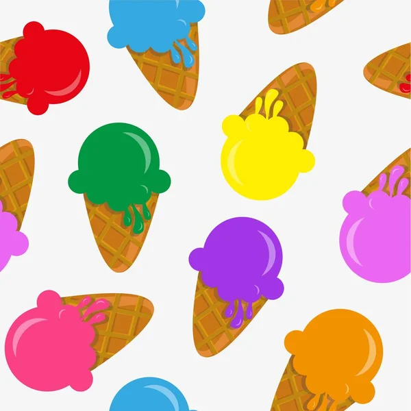 Helados Lindos Sobre Fondo Blanco Patrón Sin Costura — Vector de stock