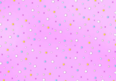 Pembe alanda farklı boyutlarda sevimli yıldızlar..