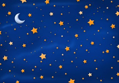 Mavi uzayda çeşitli boyutlarda sevimli yıldızlar..