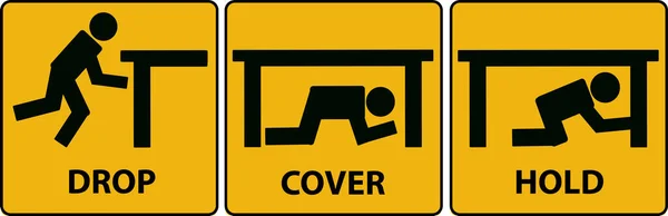 Drop Cover Hold Sign Erdbebenvektorsymbol — Stockvektor