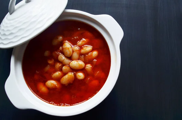 Dry Beans Porcelain Bowls Black Background — Stock Photo, Image