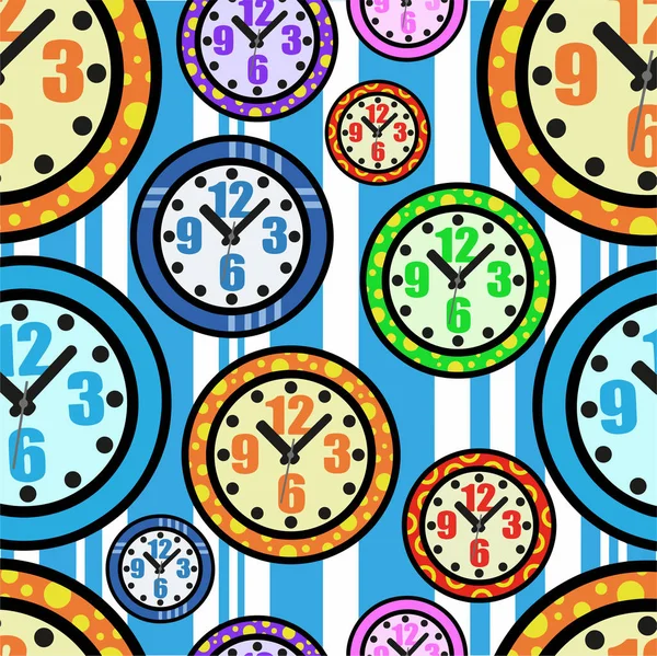 Lindos Relojes Pared Fondo Tiempo Con Patrón Sin Costuras — Vector de stock