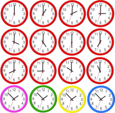 Yuvarlak renkli duvar saati seti. Vektör illüstrasyonu - Vektr