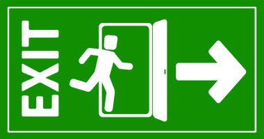 Acil çıkış kapısı tabelası. Vektör simgesi.