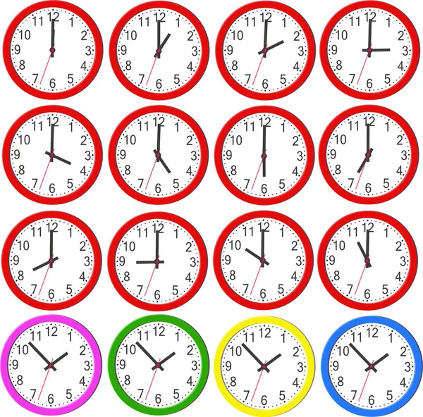 Ronda Colorido Conjunto Reloj Pared Ilustración Vectorial Vektr — Archivo Imágenes Vectoriales