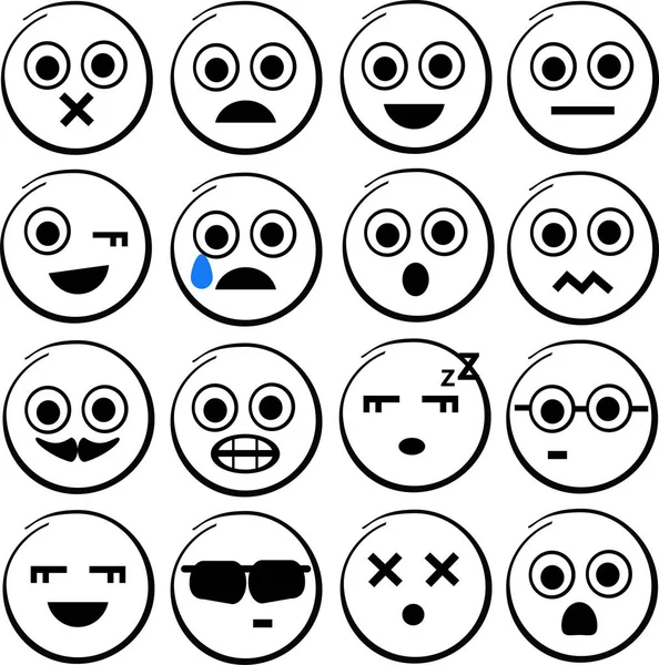 Cute Emoji Set Yellow Faces Expressing Emoticons Feelings — 스톡 벡터