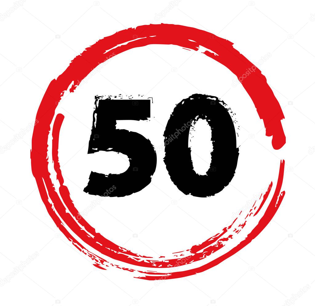 Speed limit traffic sign 50. Vector icon.