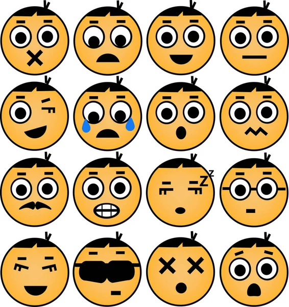 Lindo Conjunto Emoji Conjunto Iconos Expresiones Faciales — Vector de stock