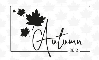 Sonbahar satışı kaligrafi ve yapraklarla düzenlenmiş arkaplan.