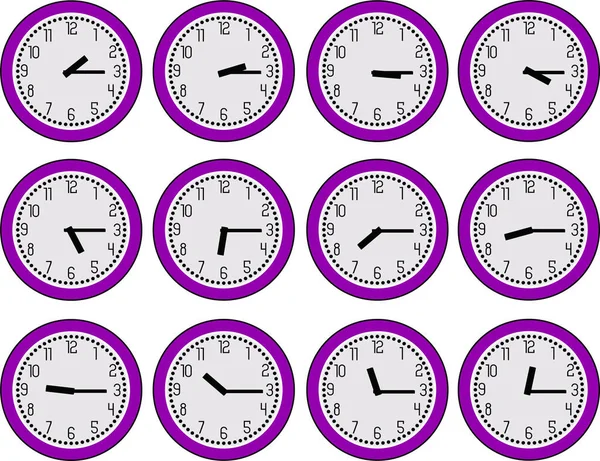 模拟墙时钟显示每小时12小时 — 图库矢量图片