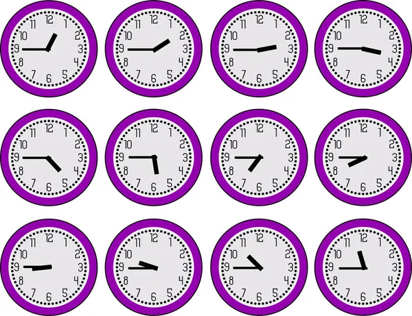 Αναλογικό Ρολόι Τοίχου Δείχνει Ώρες Κάθε Ώρα — Διανυσματικό Αρχείο