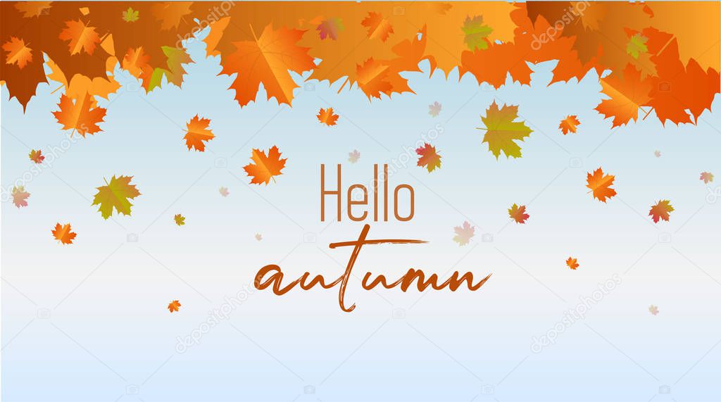 Autumn calligraphy and background arranged with leaves.