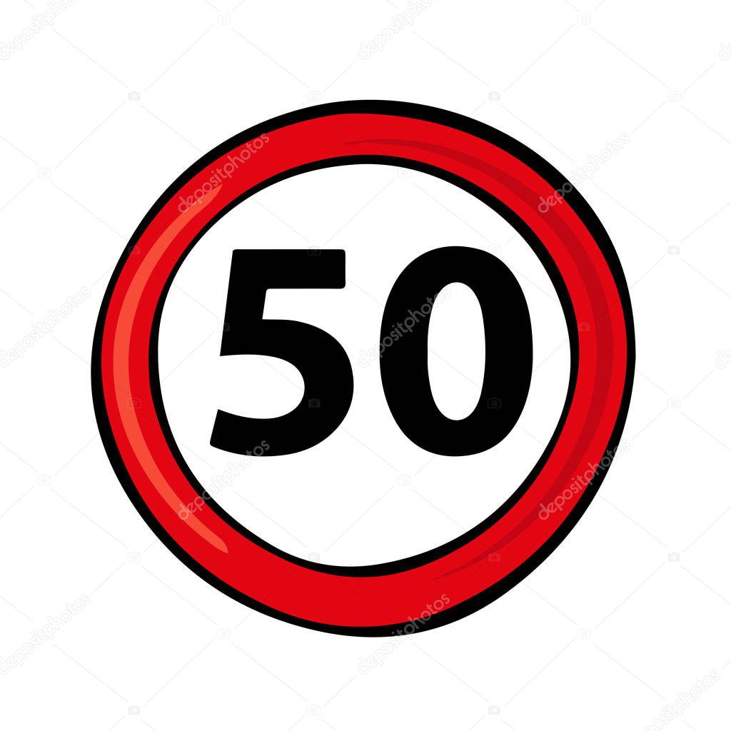 Speed limit traffic sign 50. Vector icon.