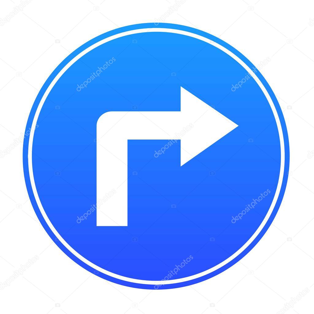 Turn right ahead sign. Vector icon.