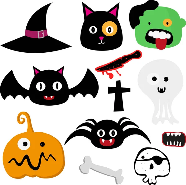 Lindas Figuras Halloween Vector Dibujos Animados — Vector de stock