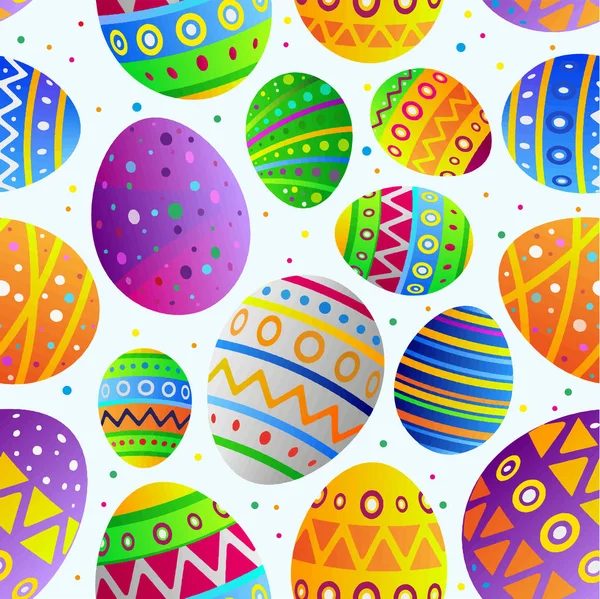 Cute Easter Eggs White Background Seamless Pattern — Stock Vector