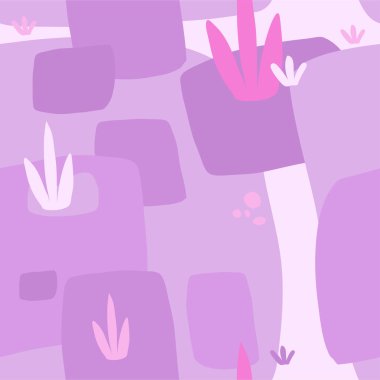 Şirin şekilleri ve bitkileri olan bir tasarım. Kusursuz desen.