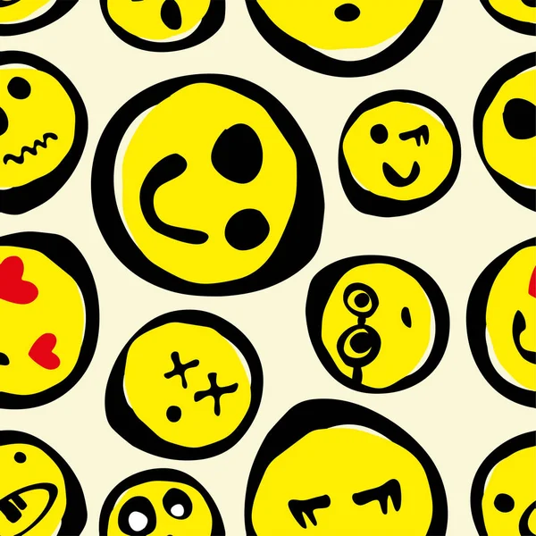 Nahtlose Muster Mit Gelben Niedlichen Emojis — Stockvektor