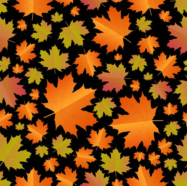 Autumn Leaf Black Background Fall Seamless Pattern — Stock Vector