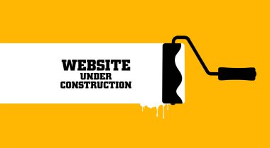 Sarı arkaplanda inşaat metni altında web sitesi.