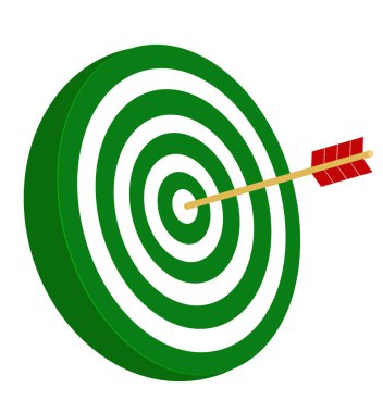Green white target area and arrow stuck in the target.