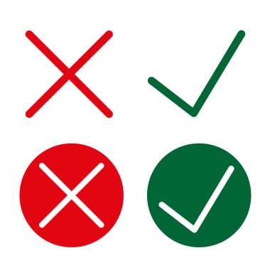 Beyaz arkaplanda tik ve çapraz simge