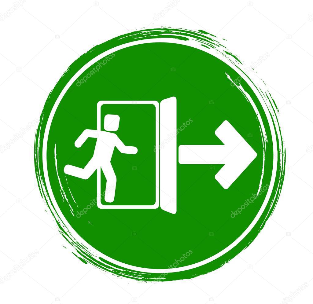 Emergency exit door sign. Vector icon.