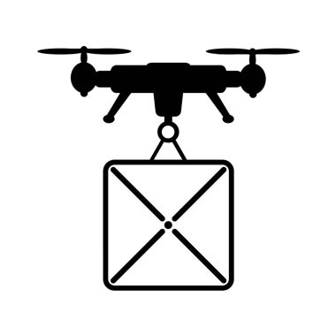 cargo carrying drone icon on white background