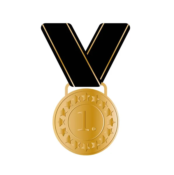 Χρυσό Μετάλλιο Εικονίδιο Λευκό Φόντο — Διανυσματικό Αρχείο