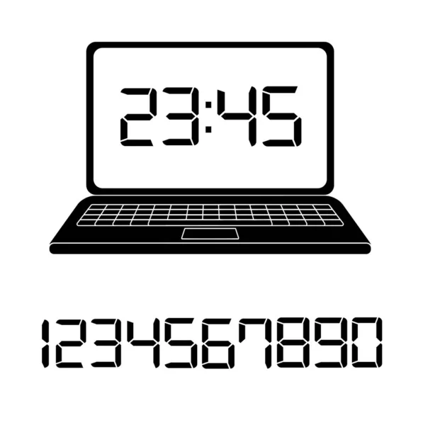 Laptop Digital Clock White Background — Stock Vector