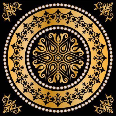 Değerli taşlar, altın zincirler ve incilerle süslenmiş kusursuz desenler..