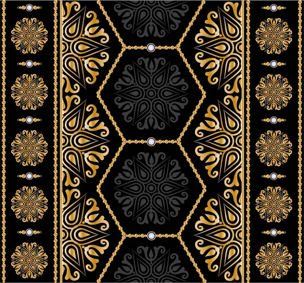 金の鎖と真珠とシームレスな幾何学的な花の装飾パターン — ストックベクタ