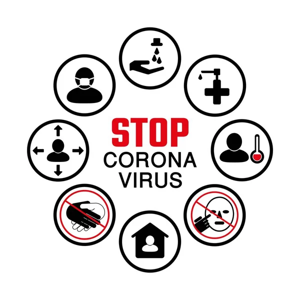 Detener Conjunto Iconos Coronavirus — Vector de stock