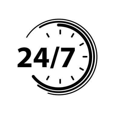 Beyaz arkaplanda 24 / 7 simgesi