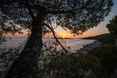 Günbatımı üzerinde Kornati Adaları, Hırvatistan, Dalmaçya