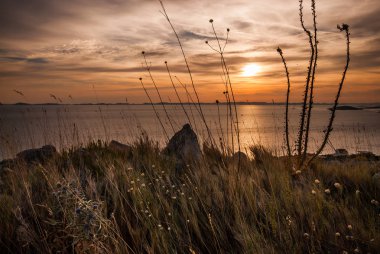 Günbatımı üzerinde Kornati Adaları, Hırvatistan, Dalmaçya