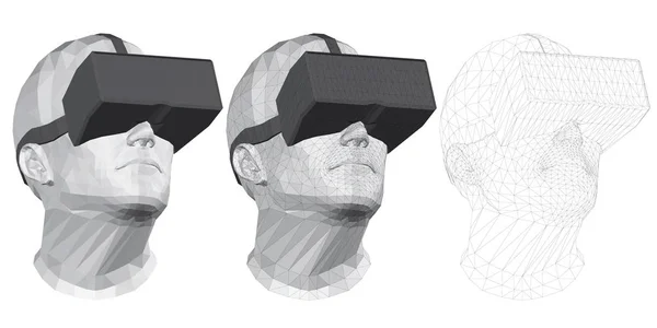 Полігональна голова людини в окулярах віртуальної реальності — стоковий вектор