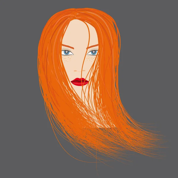 A fej, a vörös hajú lány — Stock Vector