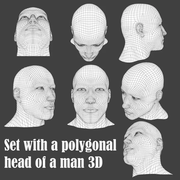 Set con una testa poligonale di un uomo 3D — Vettoriale Stock