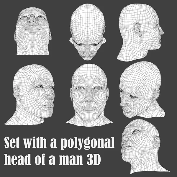 Zestaw z głowicą wielokątne człowieka 3d — Wektor stockowy