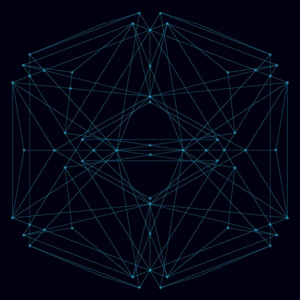 Abstrakcyjny geometryczny kształt ich niebieskich linii na ciemnym tle ze światłem. Ilustracja wektora — Wektor stockowy