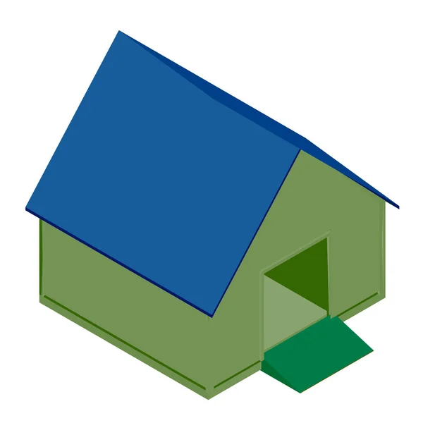 Ett rustikt litet hus. En enkel husbyggnad. Visa isometriskt. 3d. Vektorillustration — Stock vektor