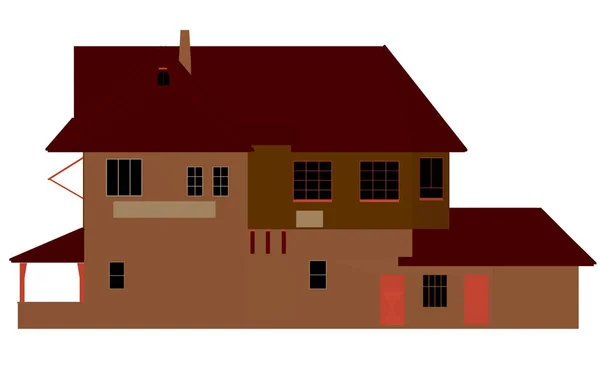 Chalet de deux étages. Maison polygonale isolée fond blanc. Vue de face. 3D. Illustration vectorielle — Image vectorielle