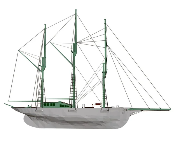 Wireframe ενός ιστιοφόρου με μπλε γραμμές με φωτεινά φώτα σε σκούρο φόντο. Δείτε ισομετρική. Εικονογράφηση διανύσματος — Διανυσματικό Αρχείο