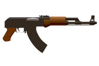 Kalaşnikof saldırı tüfeği. Çokgen detaylı makine. Yan görüş. Üç boyutlu. Vektör illüstrasyonu