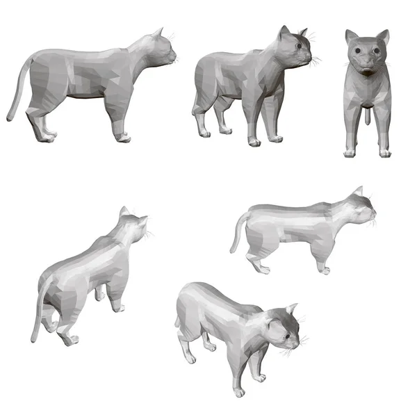 Ensemble avec chat gris polygonal isolé sur un fond blanc. 3D. Illustration vectorielle — Image vectorielle