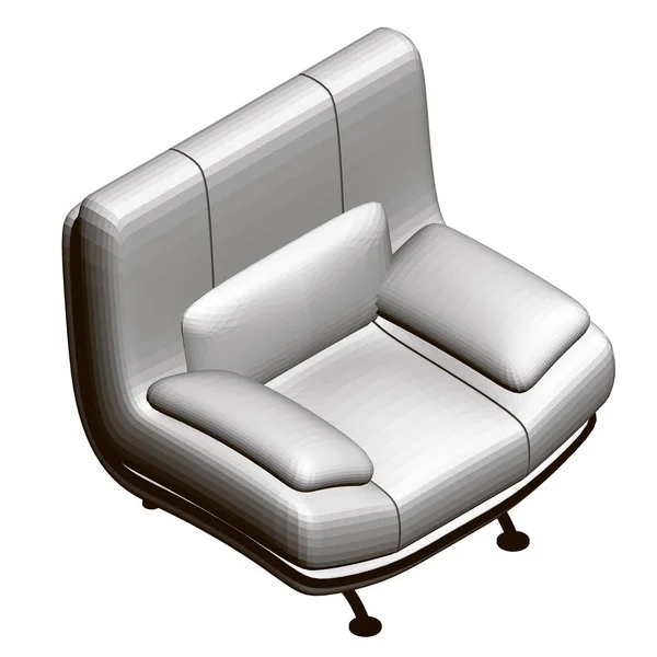 Cadeira poligonal realista. Poltrona confortável com travesseiros isolados em um fundo branco. Vista isométrica. 3D. Ilustração vetorial — Vetor de Stock