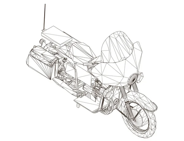 Motorradrahtrahmen aus schwarzen Linien isoliert auf weißem Hintergrund. Ansicht isometrisch. Vektorillustration — Stockvektor