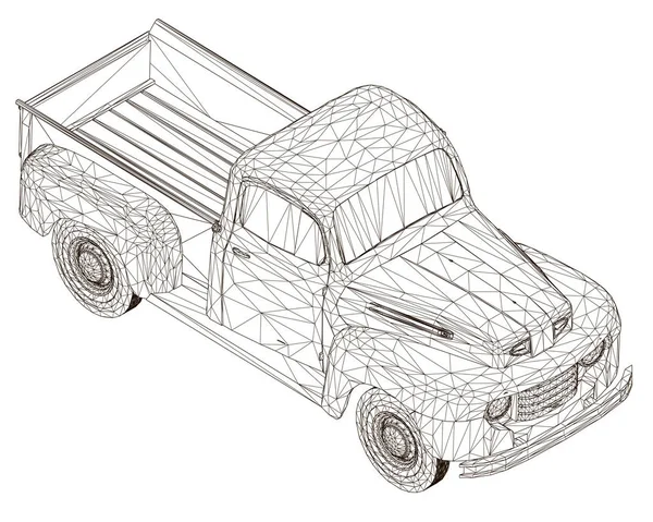 Châssis métallique d'une vieille camionnette isolée sur fond blanc. Vue isométrique. Illustration vectorielle — Image vectorielle